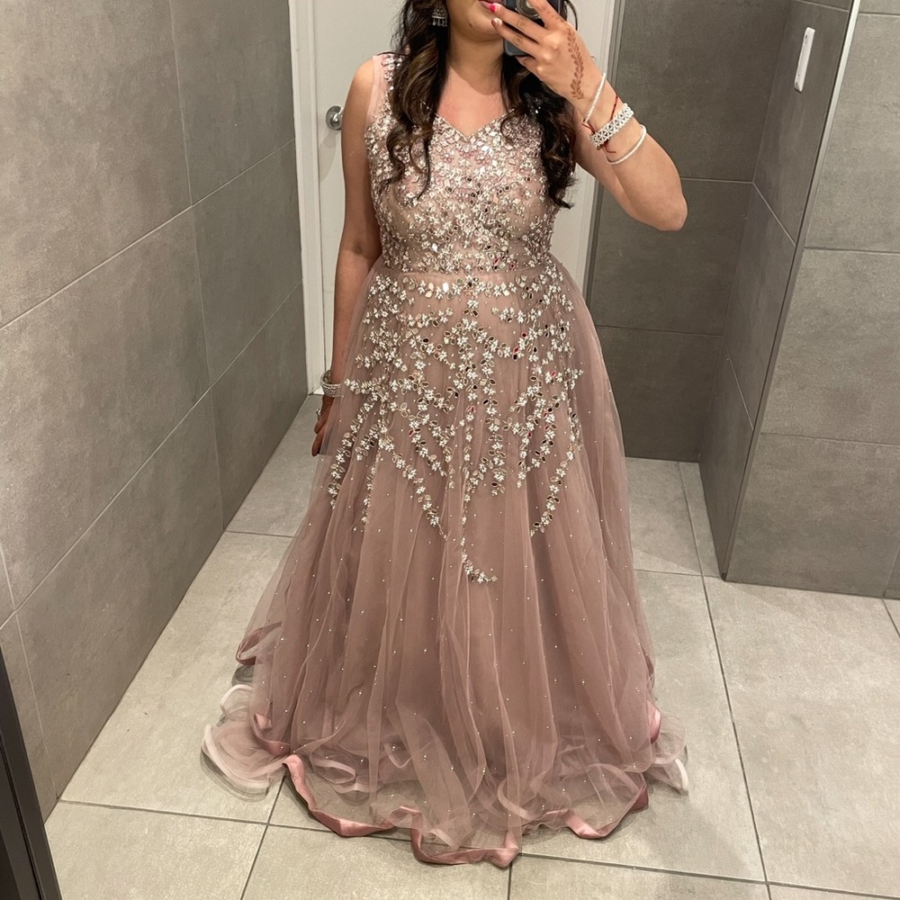 Elegant Pink Embellished Evening Gown